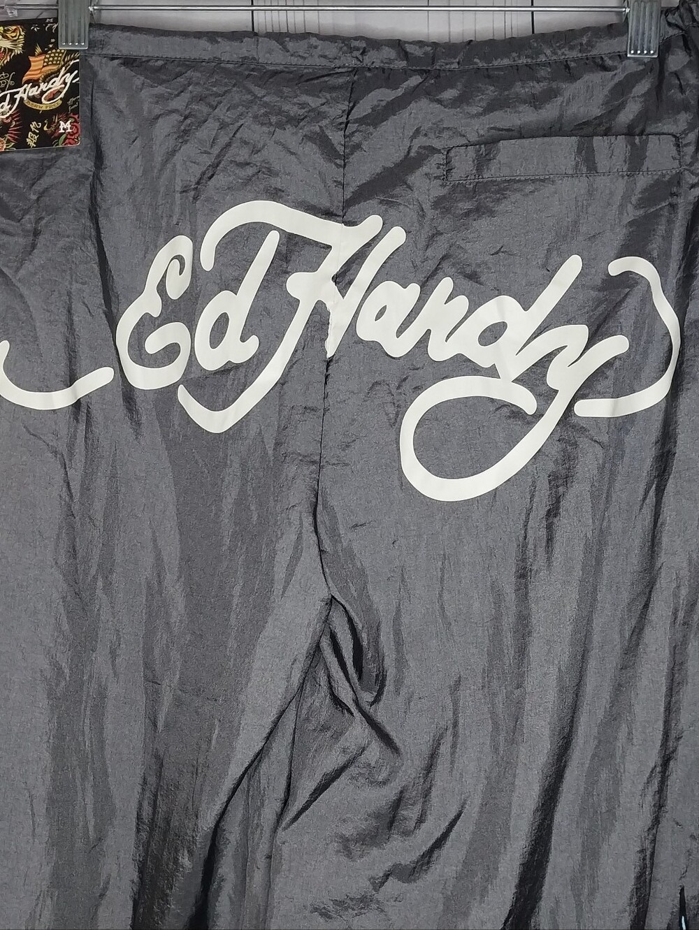 Ed Hardy Nylon Baggy Y2K Style Parachute Pants With Tattoo Graphic. NWT - Picture 9 of 10